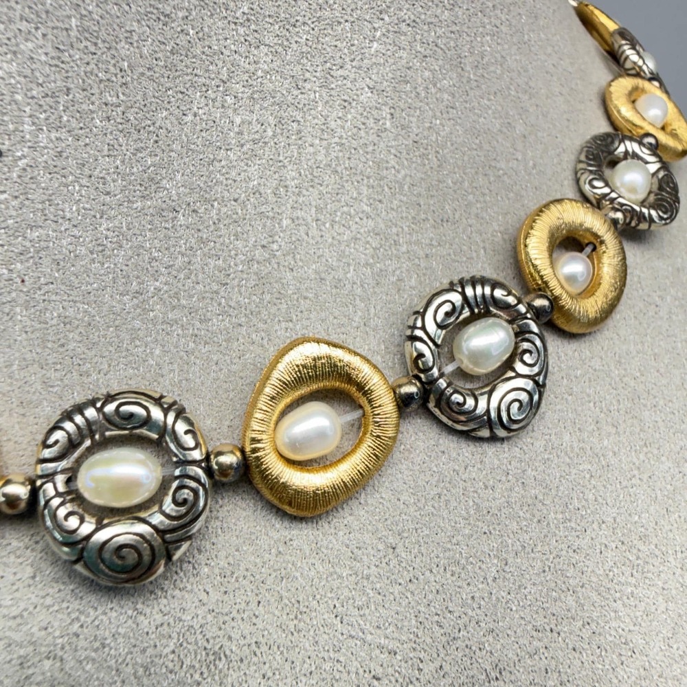 Brighton Necklace and Earring Set Satori Mixed Metal Pearl 16" Statement